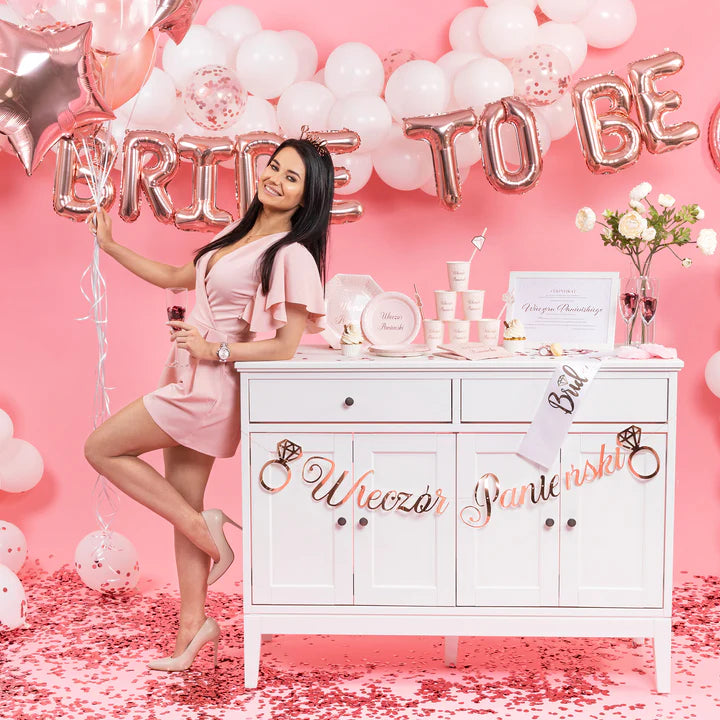 Balon foliowy napis Bride to be różowe złoto