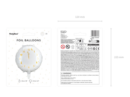 Balon foliowy Zegar, 45 cm, biały
