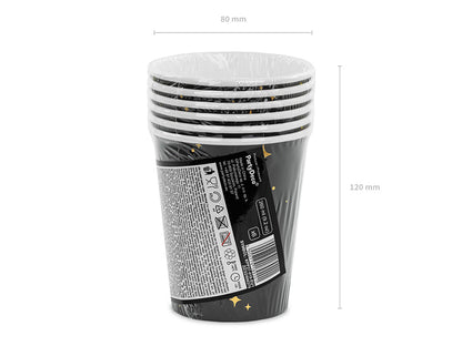 Kubeczki czarne, złote gwiazdy 260 ml (1 op. / 6 szt.)