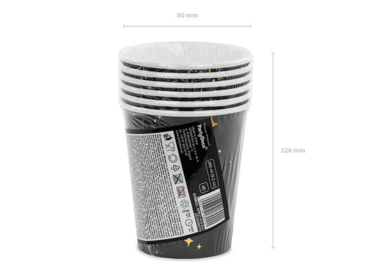 Kubeczki czarne, złote gwiazdy 260 ml (1 op. / 6 szt.)