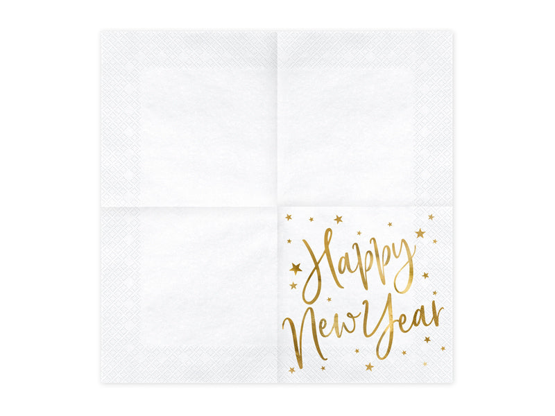 Serwetki Happy New Year, biały, 33x33cm (1 op. / 20 szt.)