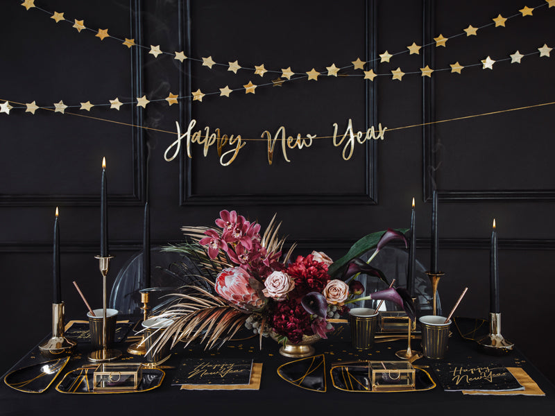 Baner Happy New Year, złoty, 66x18cm