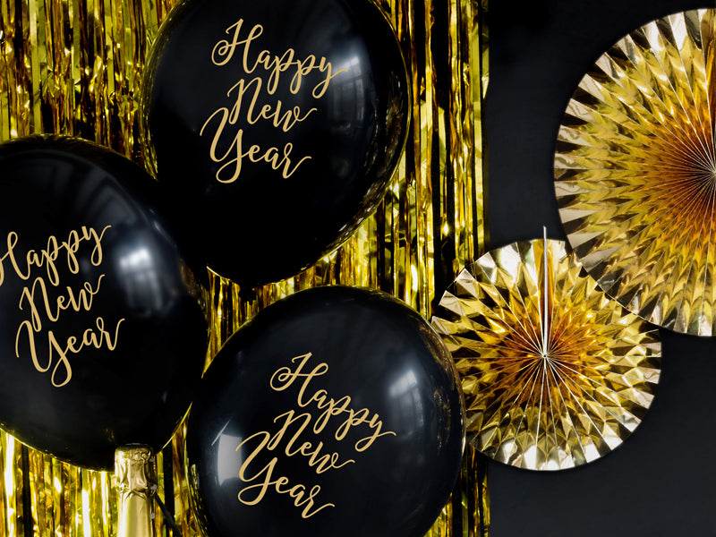 Balony 30cm, Happy New Year, Pastel Black (1 op. / 6 szt.)