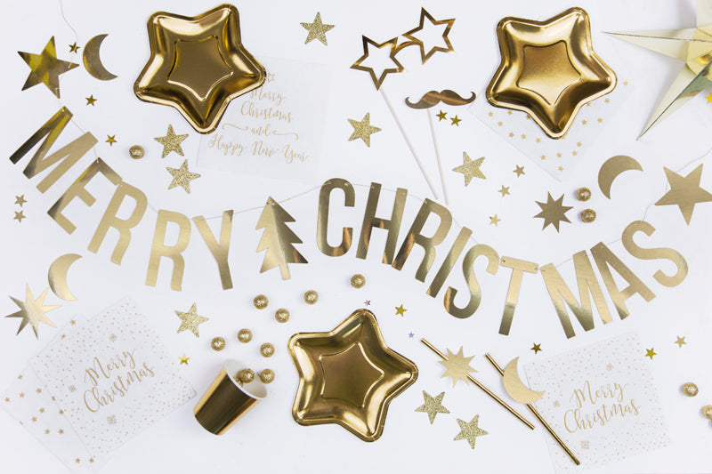 Baner Merry Christmas, złoty, 10,5x150cm