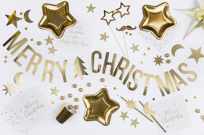Baner Merry Christmas, złoty, 10,5x150cm