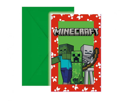 Zaproszenia z kopertami Minecraft creeper zombie skeleton party