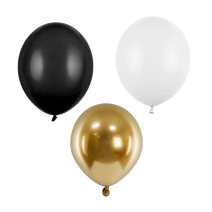 Zestaw balonów do pudełka na balony czerń biel i złoto glossy