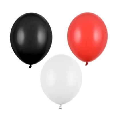Zestaw balonów do pudełka na balony czerń biel i czerwień