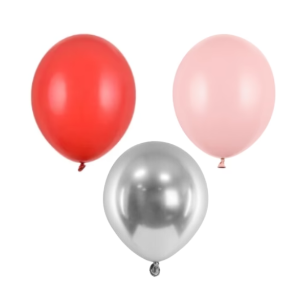 Zestaw balonów do pudełka na balony czerwony jasny róż srebrny glossy