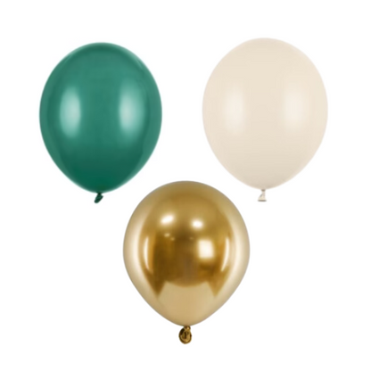 Zestaw balonów do pudełka na balony butelkowa zieleń alabaster złoto glossy