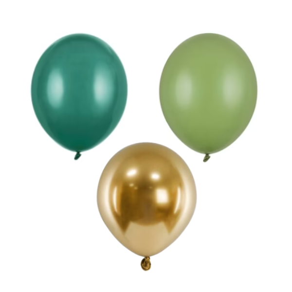 Zestaw balonów do pudełka na balony butelkowa zieleń jasna zieleń złoto glossy