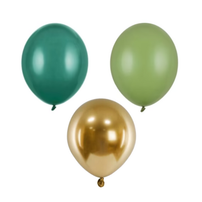 Zestaw balonów do pudełka na balony butelkowa zieleń jasna zieleń złoto glossy