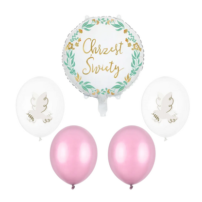 Balony z Helem w Pudełku Prezentowym – Chrzest Święty: Złoto i Róż