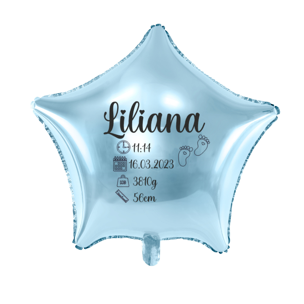 błękitny balon gwiazdka z metryczką dziecka personalizacja