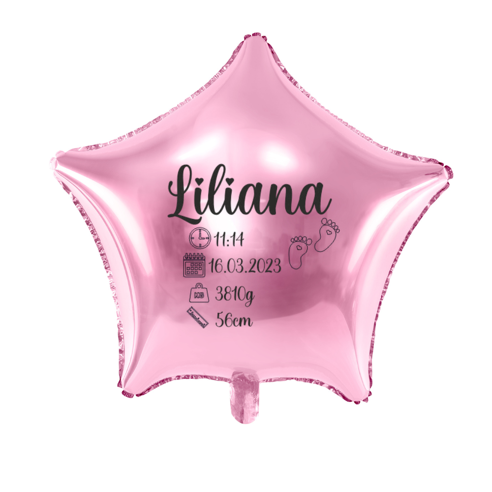 różowy balon gwiazdka z metryczką dziecka personalizacja