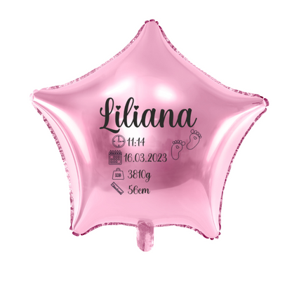 różowy balon gwiazdka z metryczką dziecka personalizacja