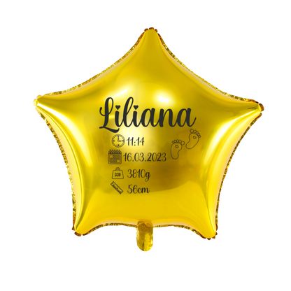złoty balon gwiazdka z metryczką dziecka personalizacja
