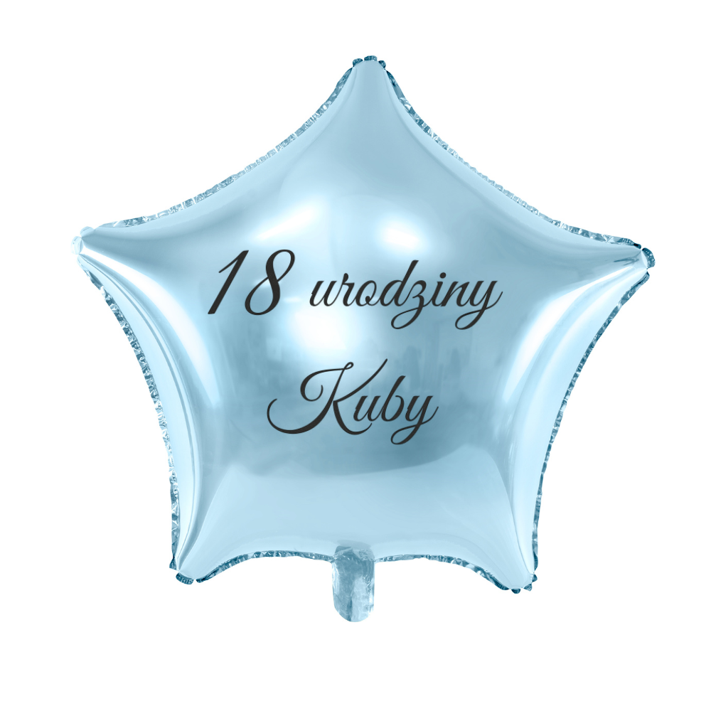 błękitny niebieski balon gwiazdka na urodziny z imieniem i wiekiem solenizanta personalizacja
