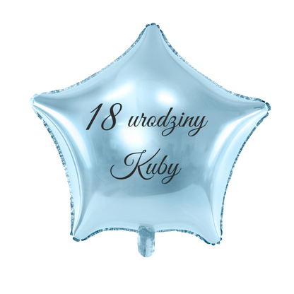 błękitny niebieski balon gwiazdka na urodziny z imieniem i wiekiem solenizanta personalizacja