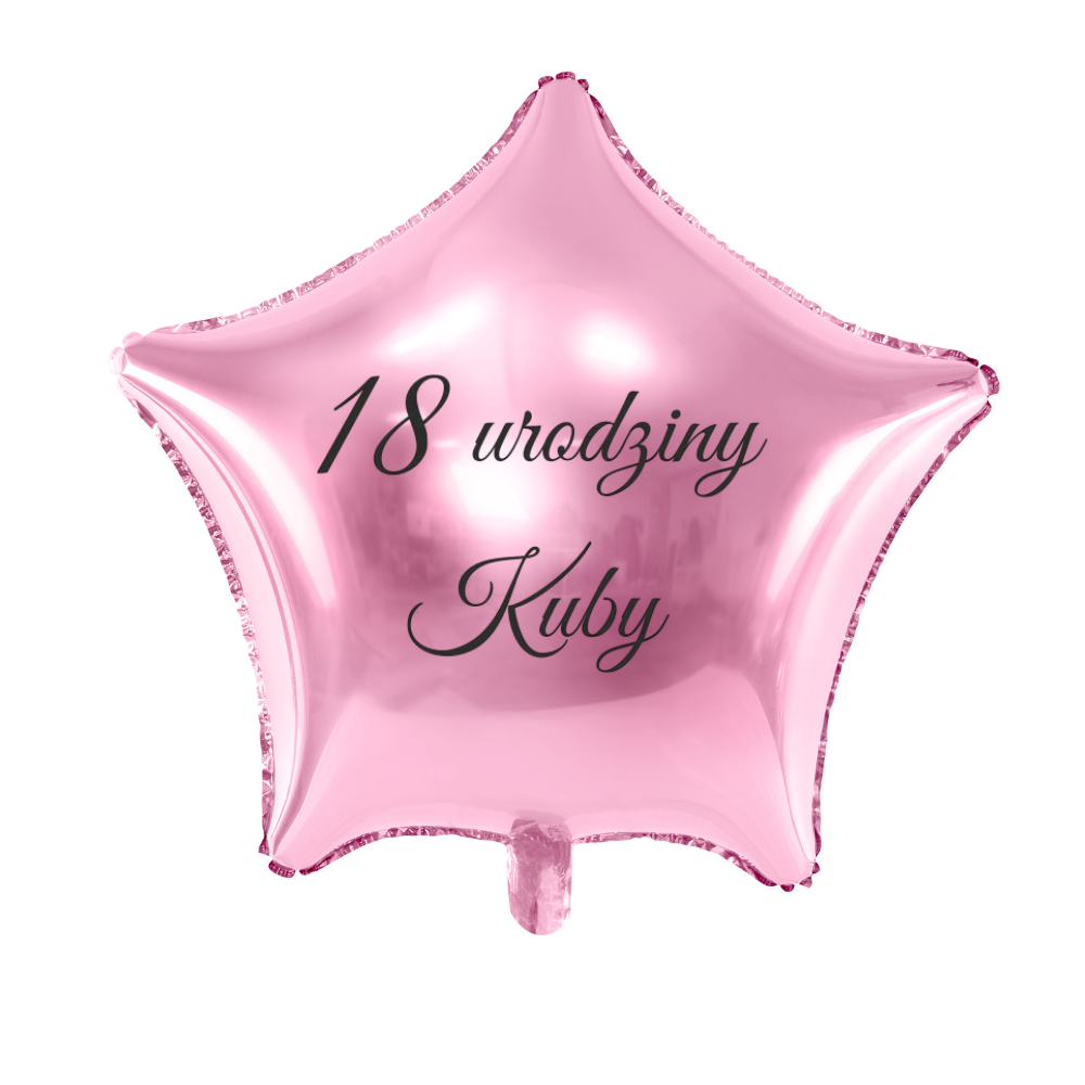różowy balon gwiazdka na urodziny z imieniem i wiekiem solenizanta personalizacja
