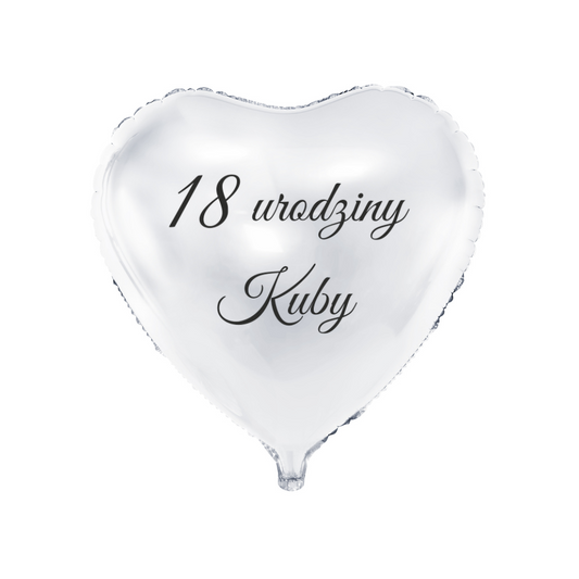 biały balon serce na urodziny z imieniem i wiekiem solenizanta personalizacja