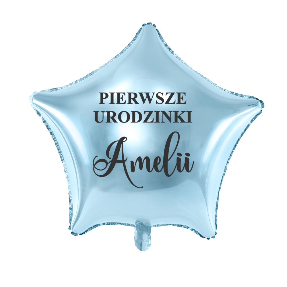 niebieski błękitny balon gwiazdka na pierwsze urodziny z imieniem dziecka personalizacja