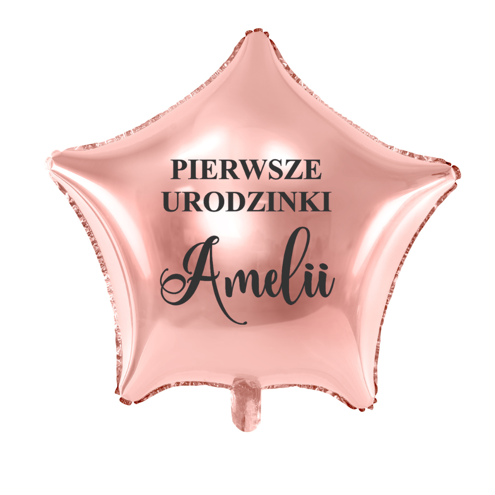 balon gwiazdka na pierwsze urodziny z imieniem dziecka personalizacja różowe złoto
