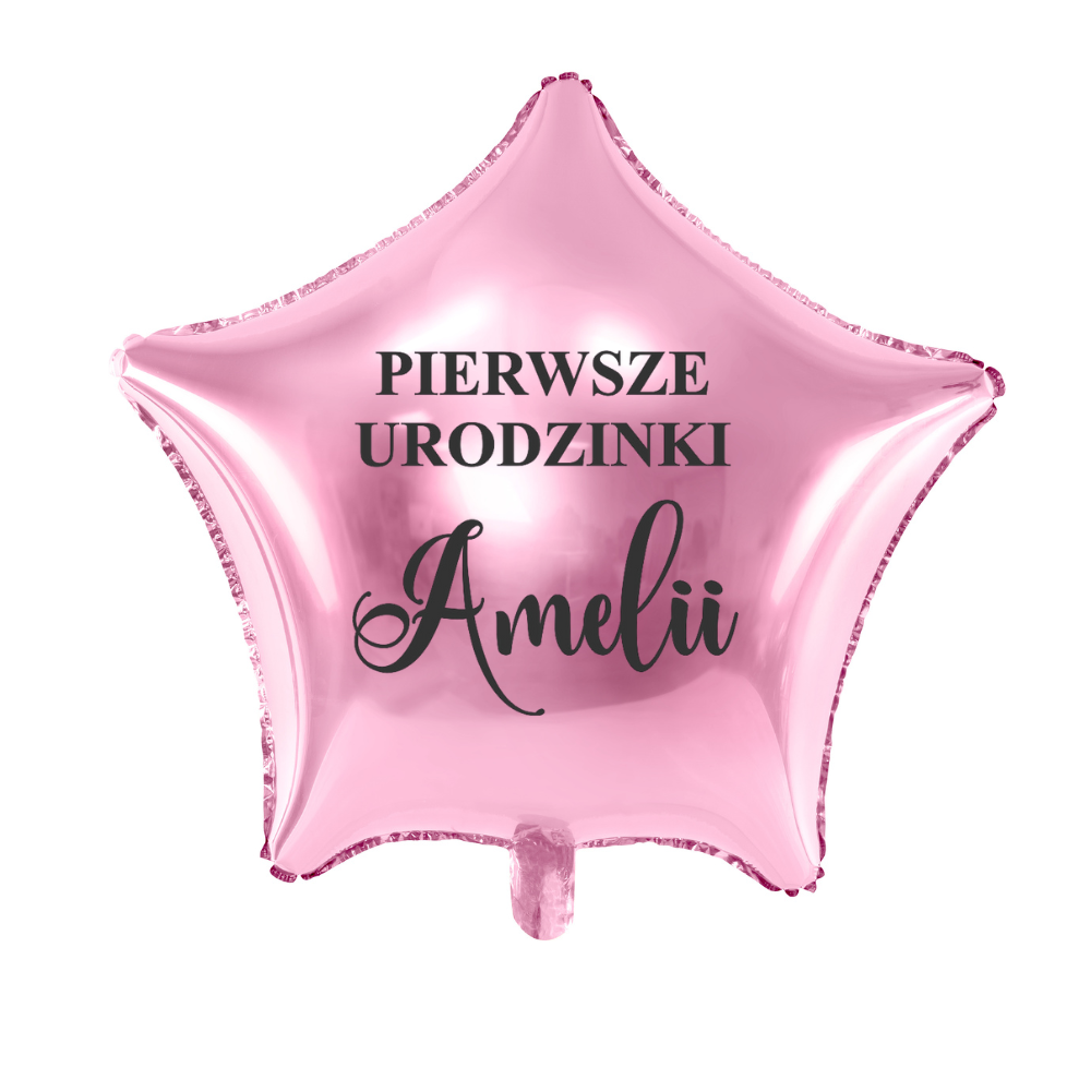 różowy balon gwiazdka na pierwsze urodziny z imieniem dziecka personalizacja