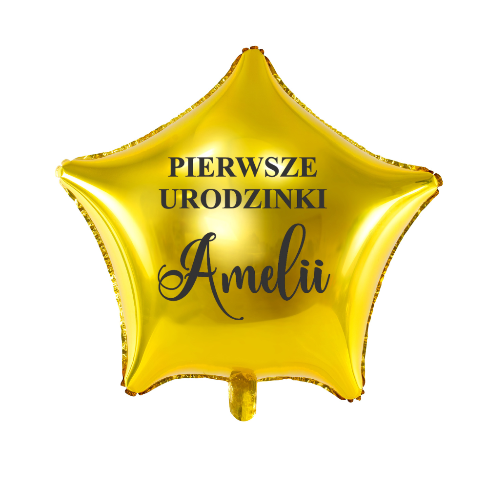 złoty balon gwiazdka na pierwsze urodziny z imieniem dziecka personalizacja