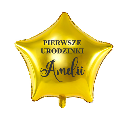 złoty balon gwiazdka na pierwsze urodziny z imieniem dziecka personalizacja