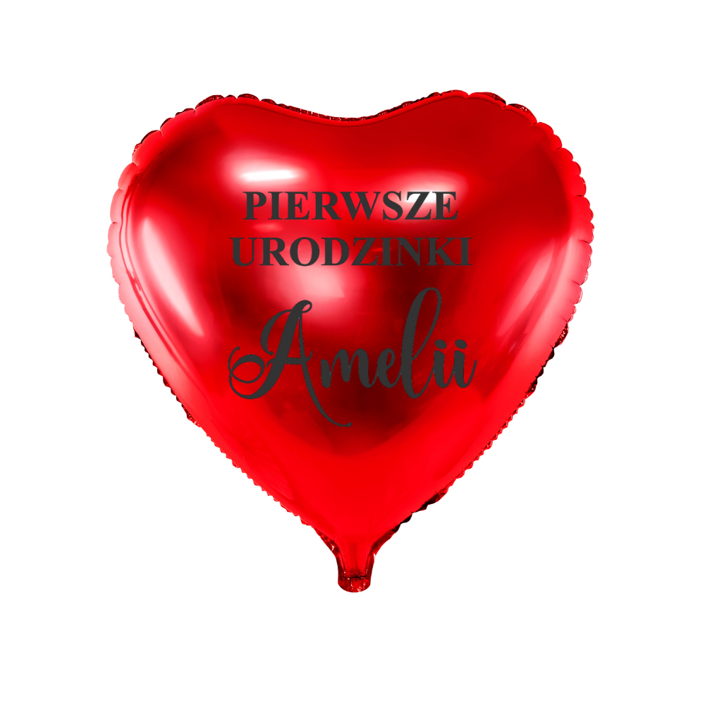 czerwony balon serce na pierwsze urodziny z imieniem dziecka personalizacja