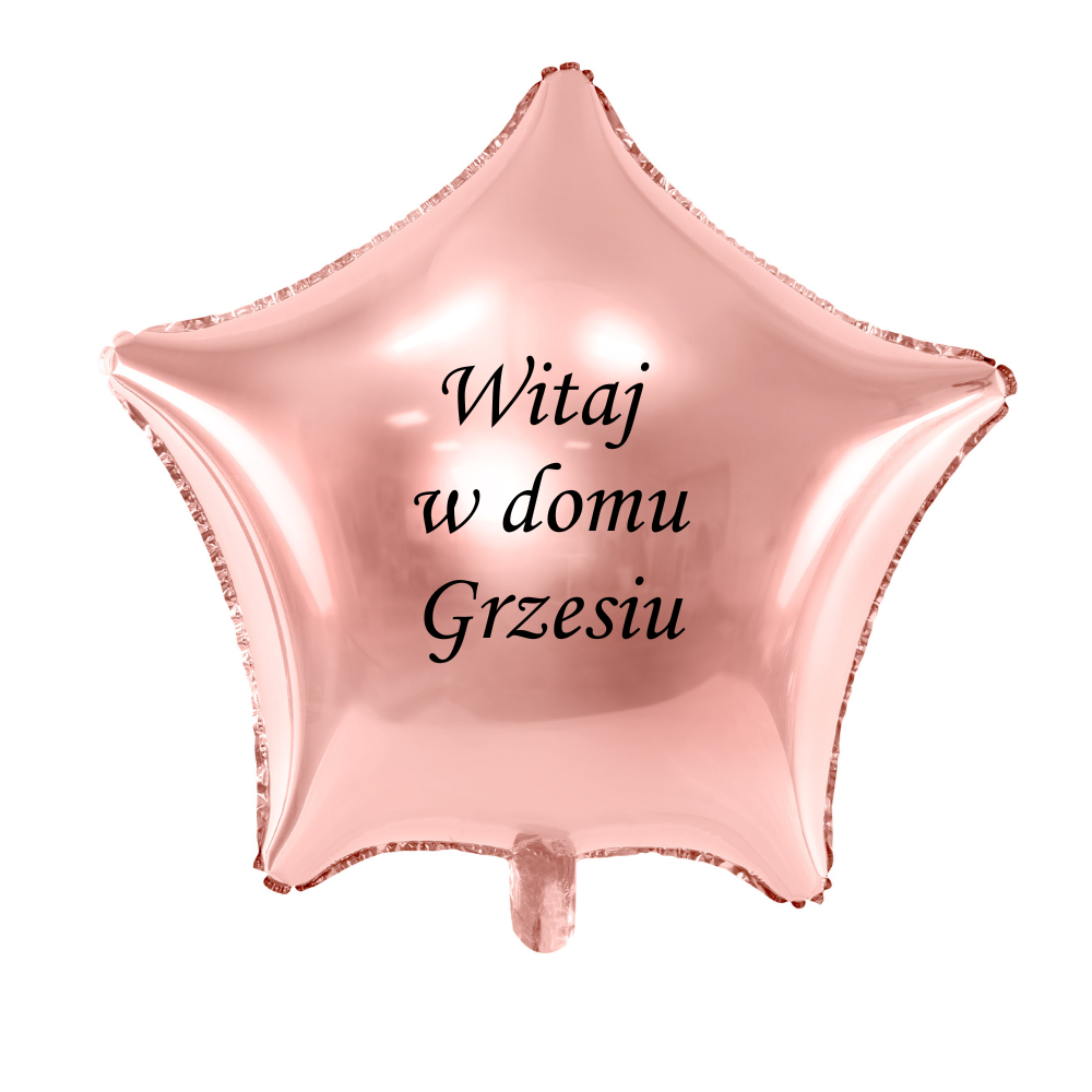 balon gwiazdka z napisem witaj w domu z imieniem personalizacja różowe złoto