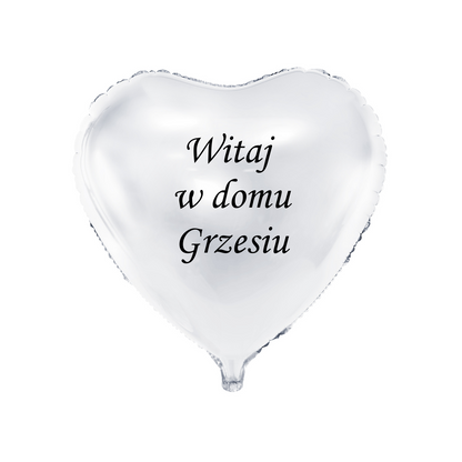 biały balon serce z napisem witaj w domu z imieniem personalizacja