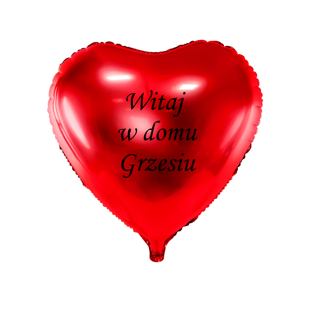 czerwony balon serce z napisem witaj w domu z imieniem personalizacja