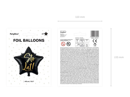Balon foliowy Sto Lat!, 40cm, czarny