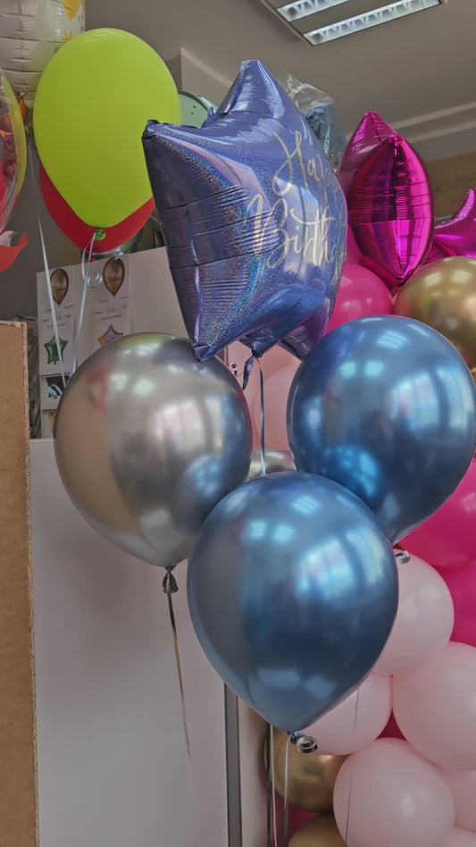 Balony z Helem w Pudełku Prezentowym – Happy Birthday Niebieski
