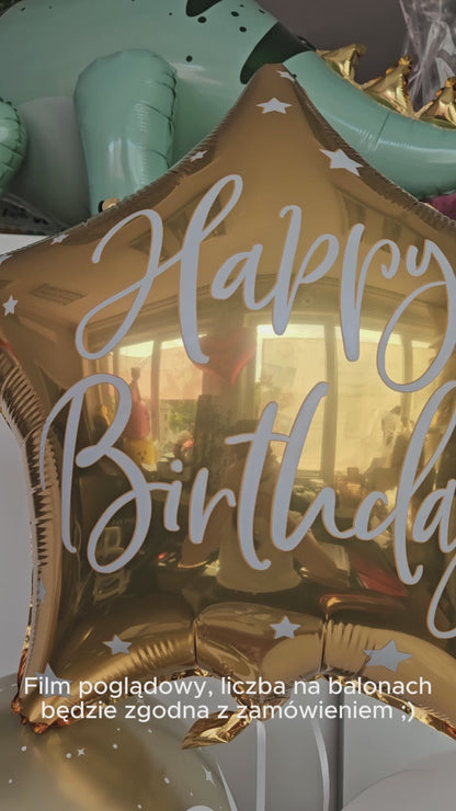 Zestaw bukiet balonów Happy Birthday na 70 urodziny biel i złoto