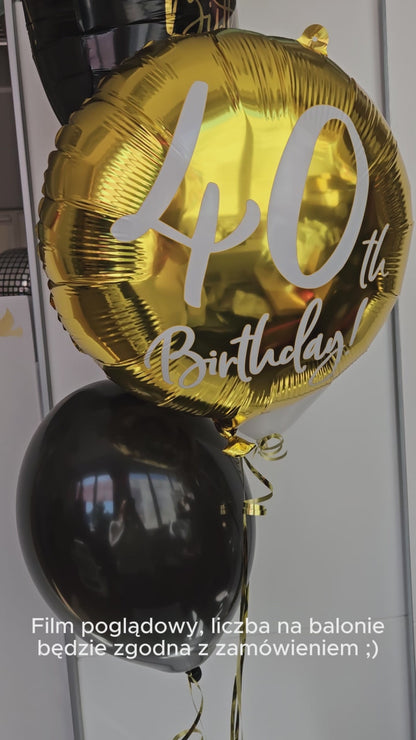 Zestaw bukiet balonów na 18 urodziny czerń, biel i złoto