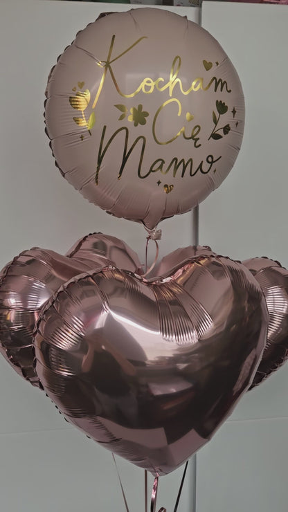 Zestaw bukiet balonów Kocham Cię Mamo z sercami różowe złoto