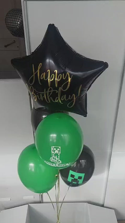 Balony z Helem w Pudełku Prezentowym – Happy Birthday Minecraft