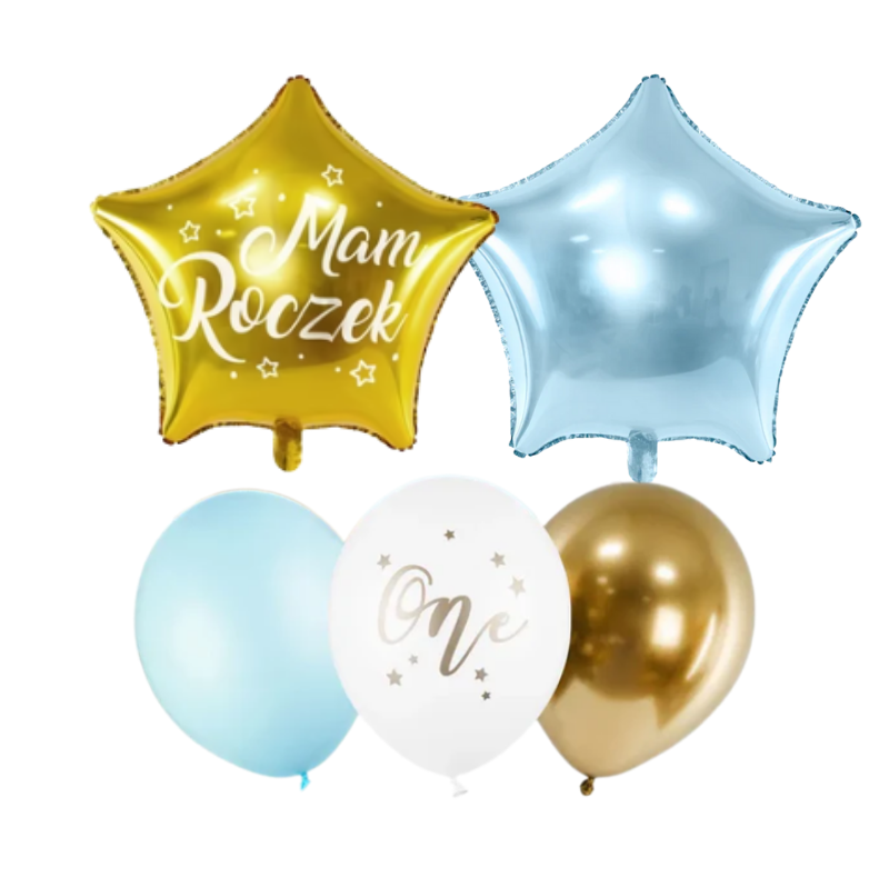 Balony z Helem w Pudełku Prezentowym – Mam Roczek Niebieski