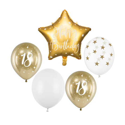 Zestaw bukiet balonów Happy Birthday na 18 urodziny biel i złoto