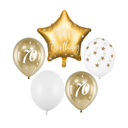 Zestaw bukiet balonów Happy Birthday na 70 urodziny biel i złoto
