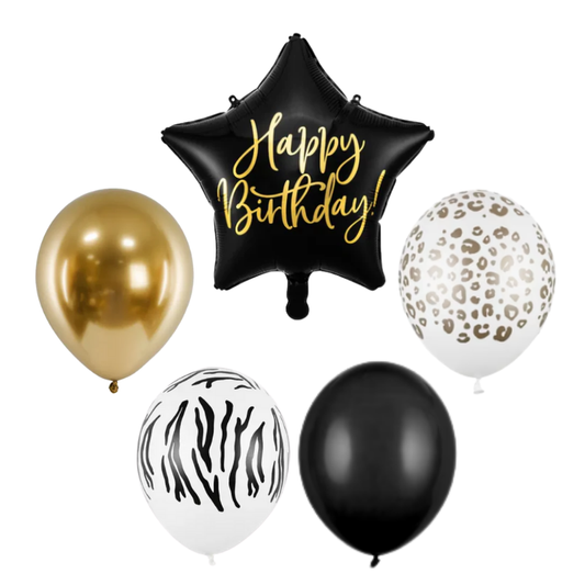 Zestaw bukiet balonów Happy Birthday panterka i zebra