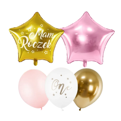 Balony z Helem w Pudełku Prezentowym – Mam Roczek Różowy